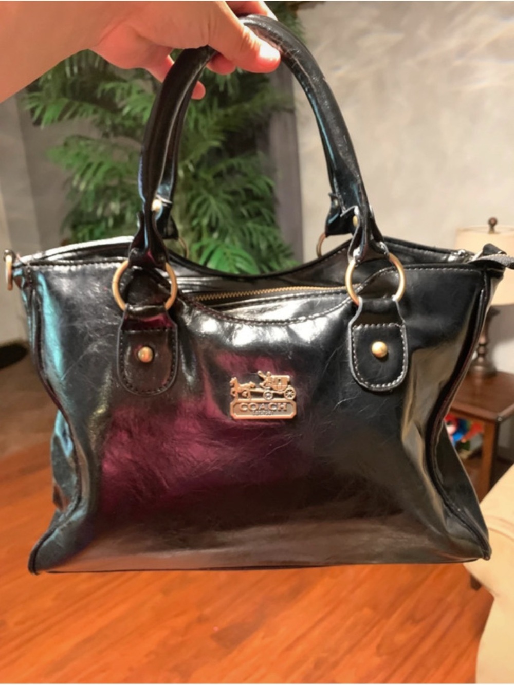 Coach Black Patent Satchel with Gold Hardware